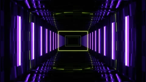 Purple and Light Green Strobe Neon Hallway with Checkerboard Texture Backgro Stock Footage 302799399