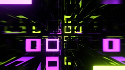 Purple and Light Green Strobe Abstract Tunnel of Neon Squares Background VJ  Stock Footage 303046089