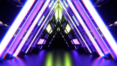 Purple and Light Green Triangle Strobe Neon Sci-Fi Tunnel Background VJ Loop Stock Footage 303046228