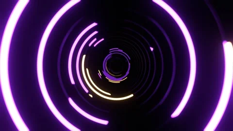 Purple and Light Yellow Abstract Neon Vortex in Infinite Fantasy Tunnel Back Stock Footage 334717895