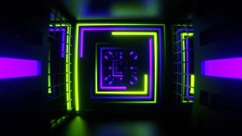 Purple and Lime Different Neon Lines Tunnel Background VJ Loop in 4K Stock Footage 300099610