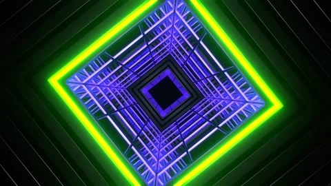 Purple and Lime Square Strobe Light Tunnel Background VJ Loop in 4K Stock Footage 261406063