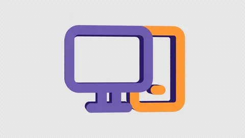 Purple and orange desktop setup featuring a computer monitor and tower Stock Footage 286707486