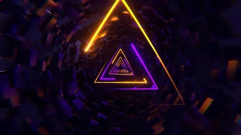 Purple and Orange Neon Sci-Fi Triangular Tunnel Background VJ Loop 4K Stock Footage 294910246