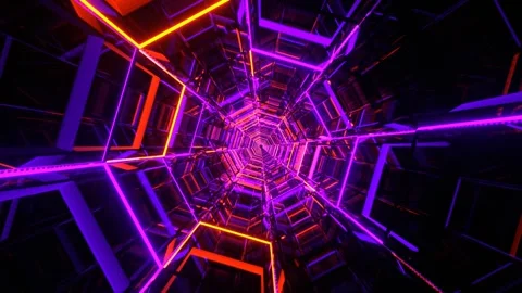 Purple and Orange Octagonal Neon Tunnel Background VJ Loop l 4K Stock Footage 294928683