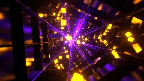 Purple and Orange Sci-Fi Triangular Tunnel with Neon Cubes Background VJ Loo Stock Footage 294912478