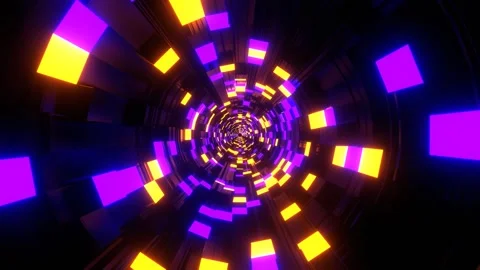 Purple and Orange Sci-Fi Tunnel with Neon Squares Background VJ Loop l 4K Stock Footage 294922117