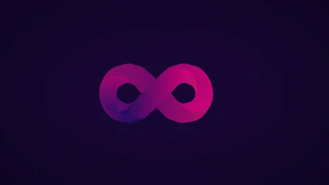 Purple and pink moving gradient infinity sign on dark purple background. Stock Footage 131067328