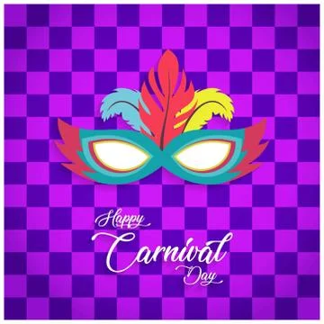 Purple and pink rectangular pattern background with colorful carnival mask an Stock Illustration