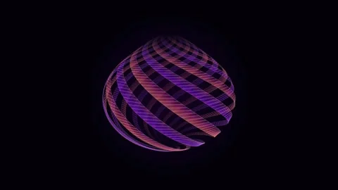 Purple and Pink Rotating 3D Spiral Sphere and Abstract Wireframe Loop Stock Footage 342779499