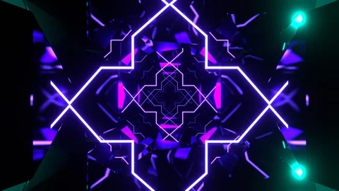 Purple and Turquoise Dynamic Bright Geometric Kaleidoscope Background VJ Loo Stock Footage 314366098