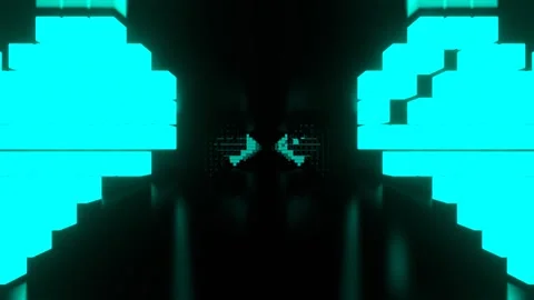 Purple and Turquoise Endless Corridor with Neon Strobe Hearts Background VJ  Video stock 328358101