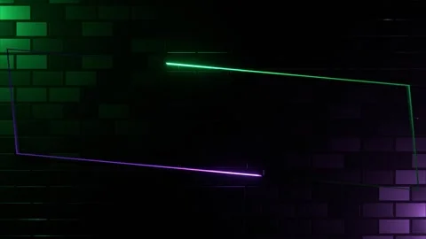 Purple and Turquoise Neon Frame for Text on Brick Wall Background VJ Loop Video stock 342408189