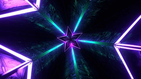 Purple and Turquoise Rotating Alien Tunnel with Star Shape Background VJ Loo Stock Footage 307399317