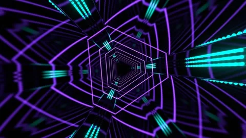 Purple and Turquoise Rotating Neon Tunnel with Appearance Effect Background  Stock Footage 344097985