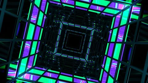 Purple and Turquoise Screen Square Light Tunnel Background VJ Loop in 4K Stock Footage 259495149