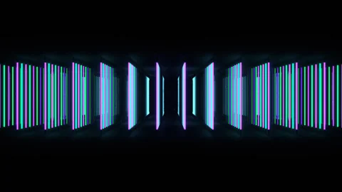 Purple and Turquoise Sequential Light Wave in Cracked Mirror Room Background 스톡 동영상 343271367