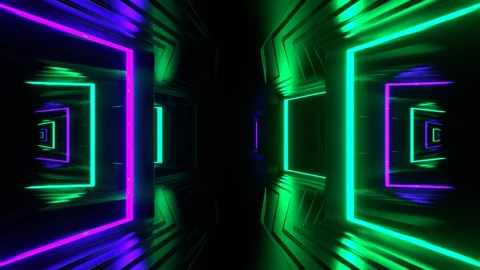 Purple and Turquoise Strobe Frame Mirrors Corridor Background VJ Loop in 4K Stock Footage 296537785