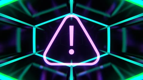 Purple and Turquoise Tech Alert Glowing Symbol Background VJ Loop in 4K Stock Footage 312803636