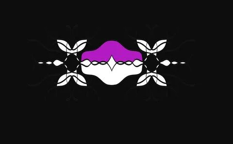 Purple and white abstract centre with mirrored black shapes on black bac Stock Illustration