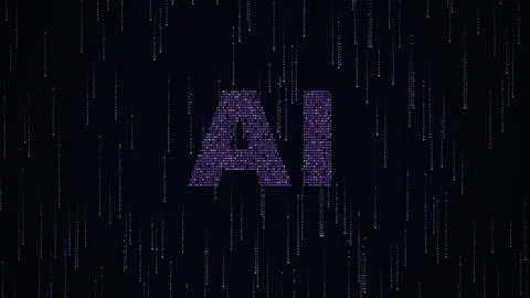 Purple and white binary code streams cascading vertically to form glowing a.. Stock Illustration