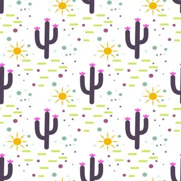 Purple and white cactus desert seamless pattern Stock Illustration