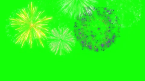 Purple and white fireworks exploding against a solid green screen background Stock Footage 345303715