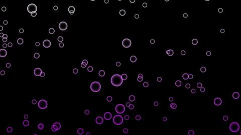 Purple and white glowing bubble rings floating in dark space create elegant.. Stock Illustration