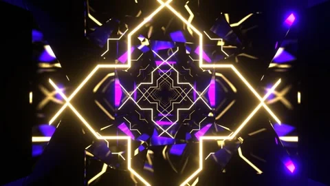 Purple and Yellow Dynamic Bright Geometric Kaleidoscope Background VJ Loop i Stock Footage 314366103