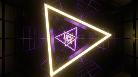 Purple and Yellow Neon Triangle in Mesh Tunnel Background VJ Loop in 4K Video stock 290106367