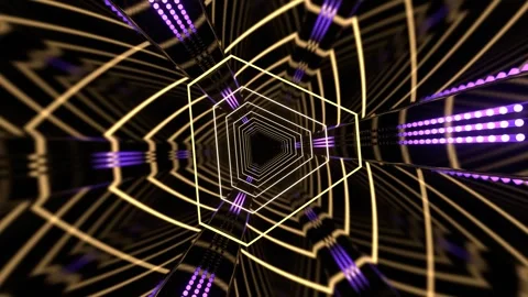 Purple and Yellow Rotating Neon Tunnel with Appearance Effect Background VJ  Video stock 344097980