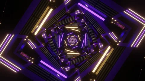 Purple and Yellow Sci-Fi Neon Glow Square Spiral Background VJ Loop in 4K Stock Footage 254004305