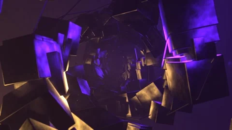 Purple and Yellow Strobe Floating Cube Tunnel Background VJ Loop in 4K Stock Footage 292419301
