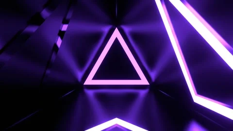 Purple and Yellow Triangular Corridor with Bright Neon Flashes Background VJ Stock Footage 344099040