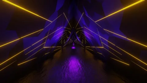 Purple and Yellow Triangular Neon Glow Tunnel Background VJ Loop in 4K Stock Footage 251735916