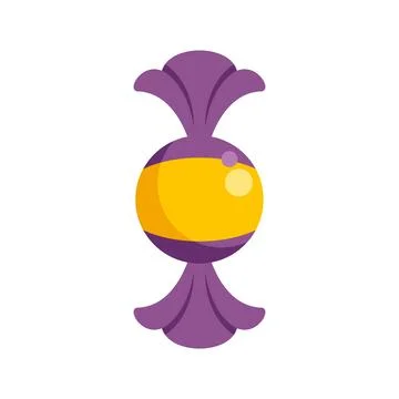 Purple and yellow wrapped candy sweet treat icon Stock Illustration