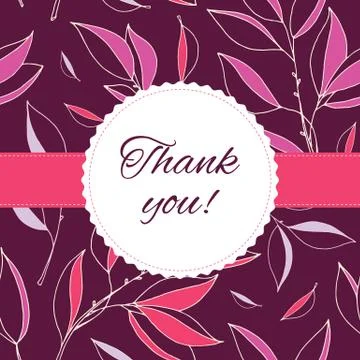 Purple Appreciation card with a leaf pattern. Thank You card. Illustrazione stock