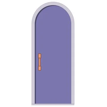 Purple arch type door with light frame and door handle isolated on white Illustration