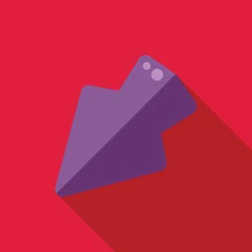 Purple arrow pointing down left on red background with long shadow 스톡 일러스트