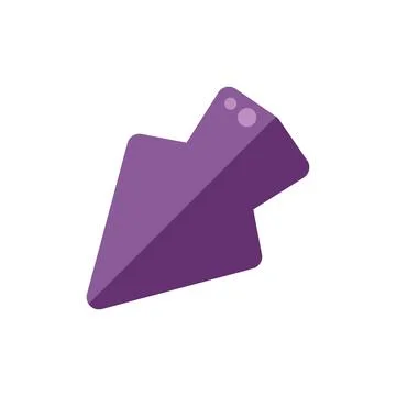 Purple arrow pointing down left with subtle shadow effect Stock Illustration