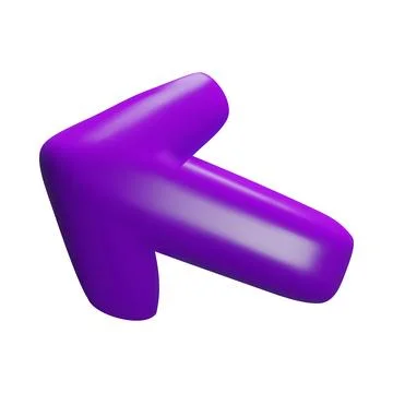Purple arrow shape 3D plastic cartoon style vector icon, doodle arrow left Stock Illustration