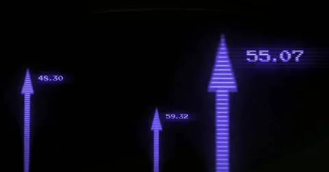 Purple arrows and numerical data image on dark background Stock Photos