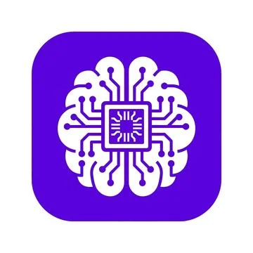 Purple artificial intelligence brain icon with circuit pathways for smart n.. Ilustração Stock