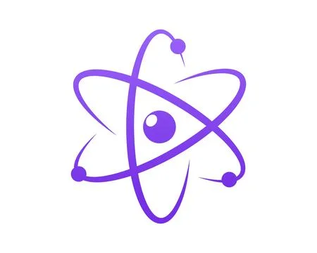 Purple Atom Model Science, Physics, Energy, Nucleus, Electrons Stock Illustration