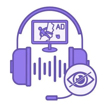 Purple Audio Description Icon. Vector Illustration. A Special Soundtrack Th.. Stock Illustration