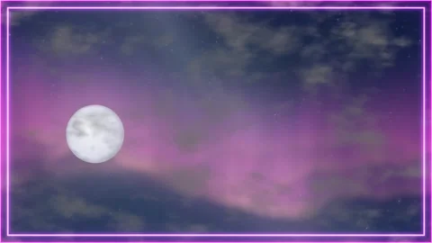 Purple Aurora Borealis and Full Moon in Night Sky Animation Loop Stock Footage 345707967
