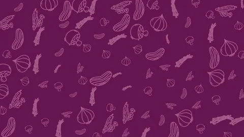 Purple backdrop showcasing outlines of diverse vegetables. Perfect for showcasin Vídeo Stock 333578818
