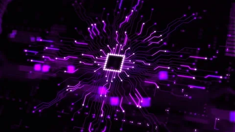 Purple background with big data CPU processing futuristic circuit board Stock Footage 150612052