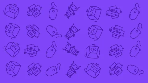 Purple background with cartoon tech items Stock Footage 337531903