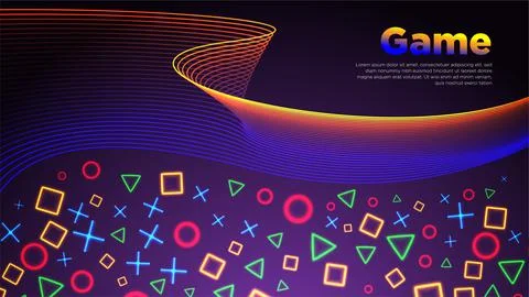 Purple background with colorful geometric elements and curved line waves vector イラスト素材
